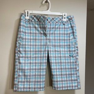 NEW PUMA | BLUE/BLACK/WHITE PLAID MOISTURE MANAGEMENT GOLF SHORTS  | SIZE 2